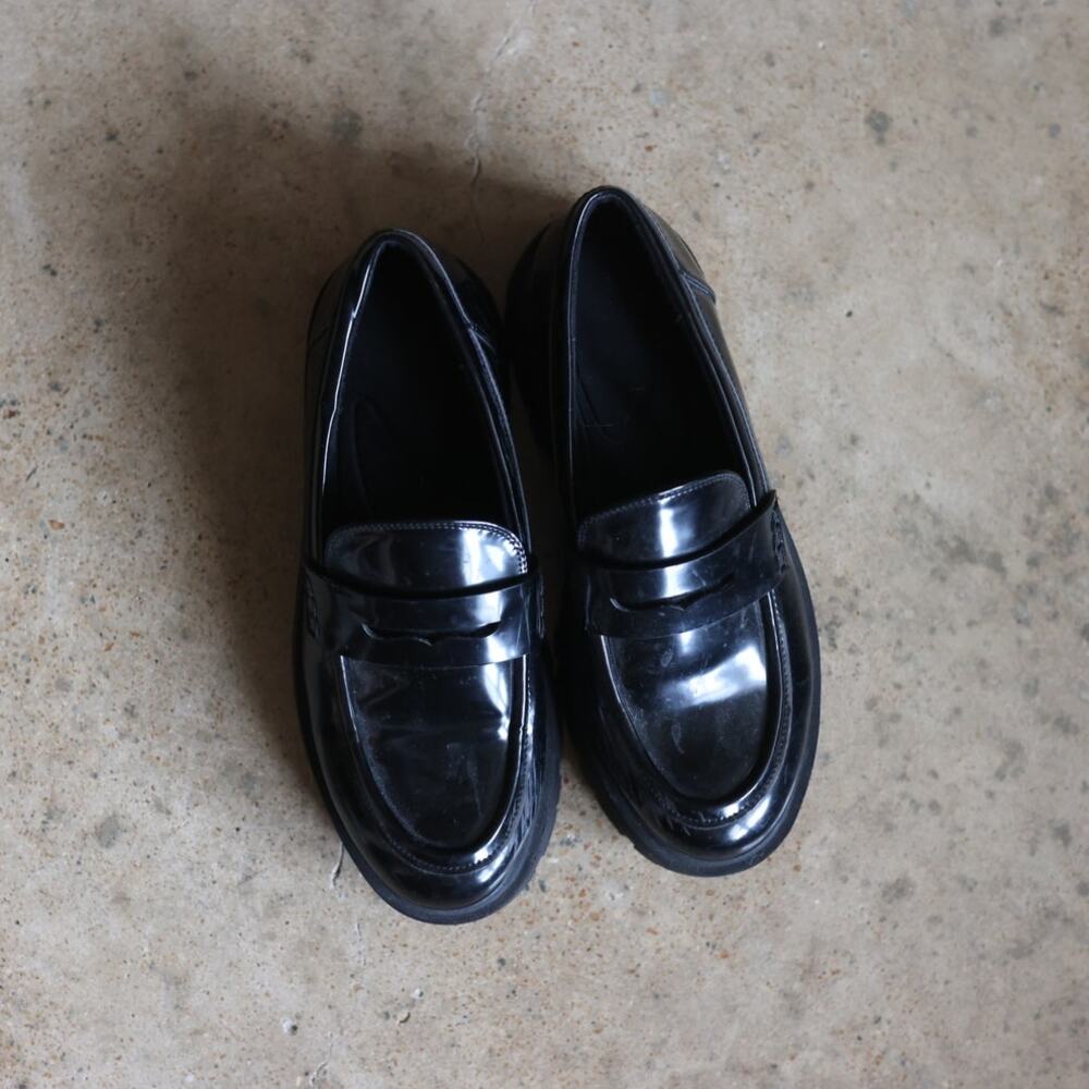 Zara Chunky Platform Penny Loafers Black Patent Size 38 / US 7.5-8